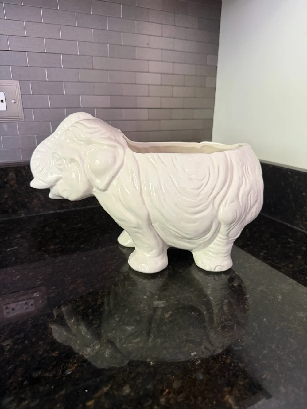 Vintage USA Pottery White Elephant Planter | Large Glossy Ceramic Cachepot | 12”